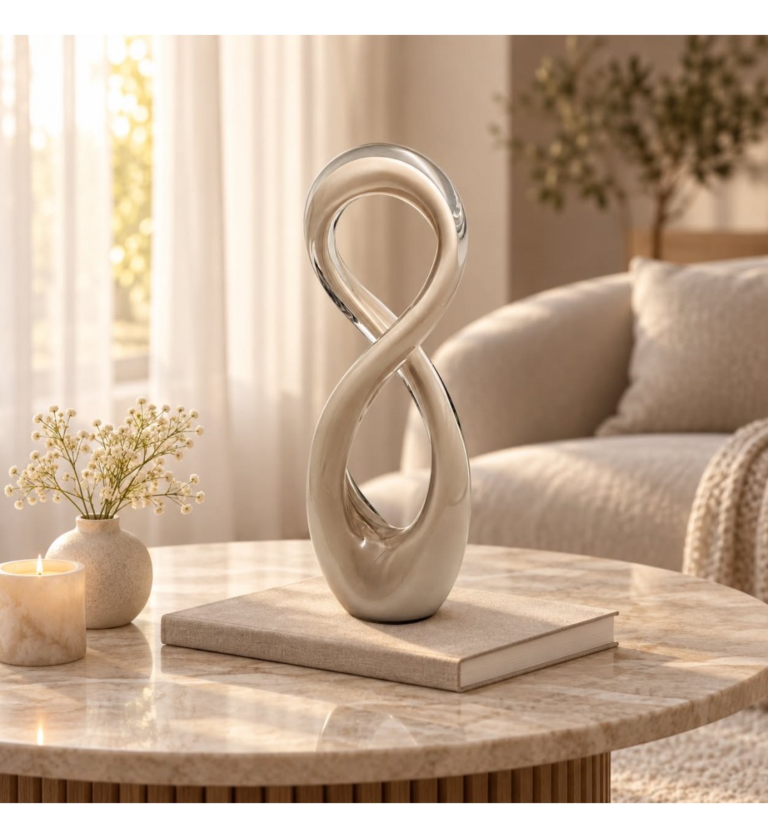 تحفة فنية زجاجية بتصميم انسيابي مستوحى من رمز اللانهاية49×15×9سم تحفة فنية زجاجية بتصميم انسيابي مستوحى من رمز اللانهاية49×15×9سم