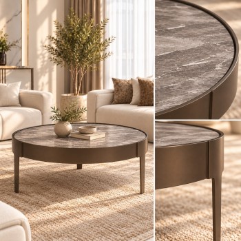 طاولة قهوة برخام الترافرتين وقاعدة حديد100×100×45سم طاولة قهوة برخام الترافرتين وقاعدة حديد100×100×45سم