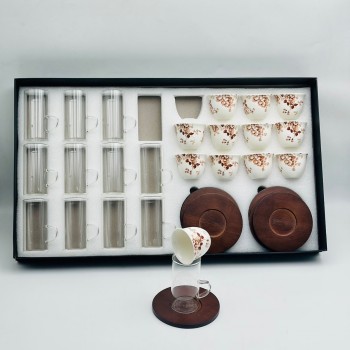 36-Piece Glass Hospitality Cup Set with Geometric Details and Circular Bases
