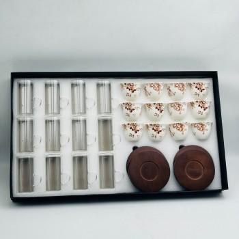 36-Piece Glass Hospitality Cup Set with Geometric Details and Circular Bases 36-Piece Glass Hospitality Cup Set with Geometric Details and Circular Bases