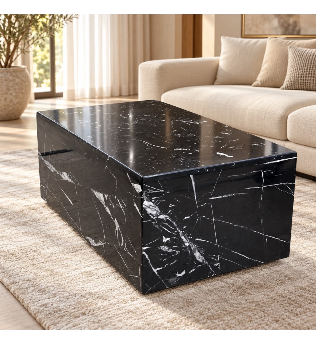 طاولة وسط رخامية فاخرة بتصميم مستطيل مودرن 90×60سم طاولة وسط رخامية فاخرة بتصميم مستطيل مودرن 90×60سم