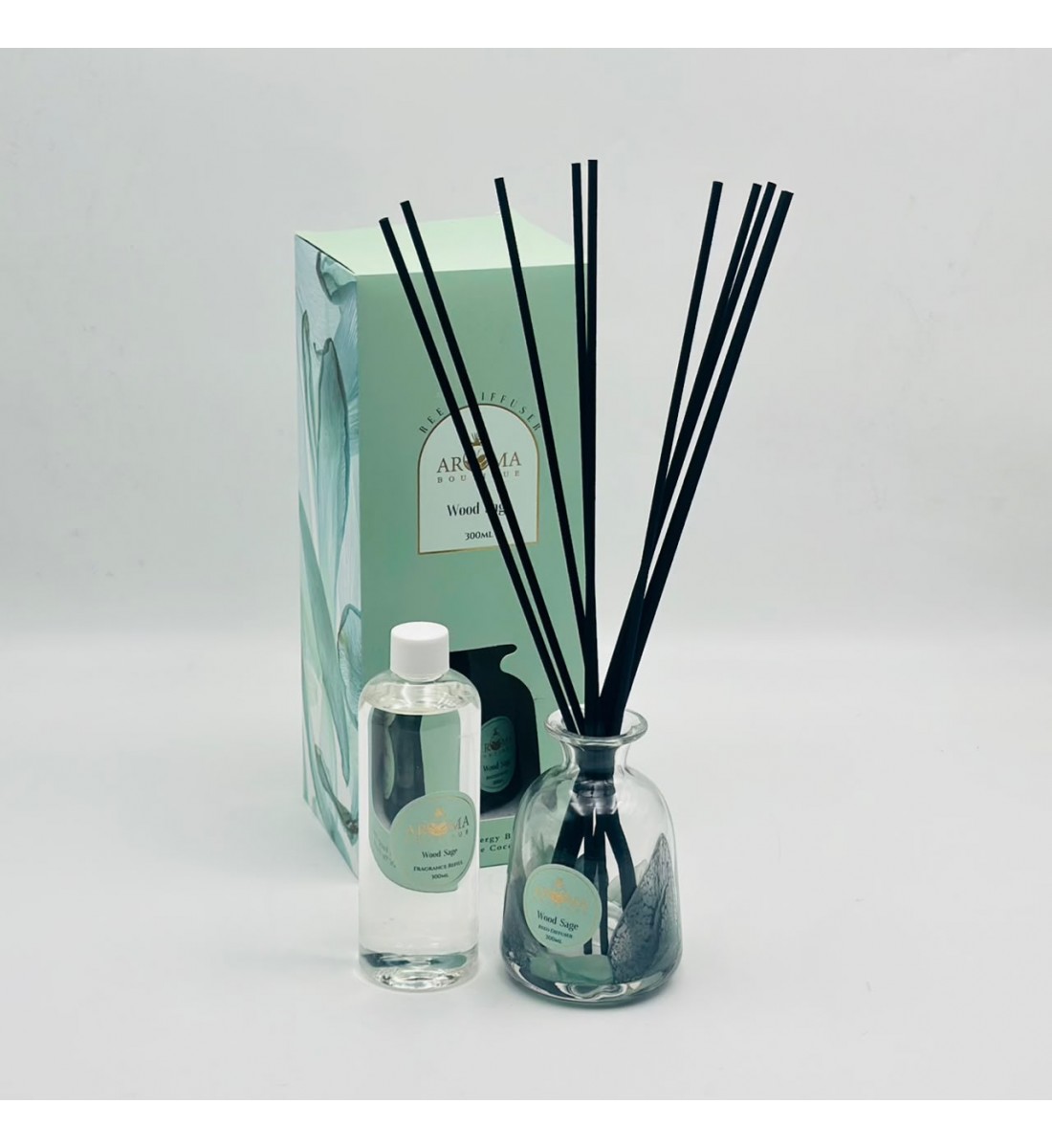 طقم فواحة أعواد عطرية برائحة Wood Sage أروما بوتيك. 300مل طقم فواحة أعواد عطرية برائحة Wood Sage أروما بوتيك. 300مل