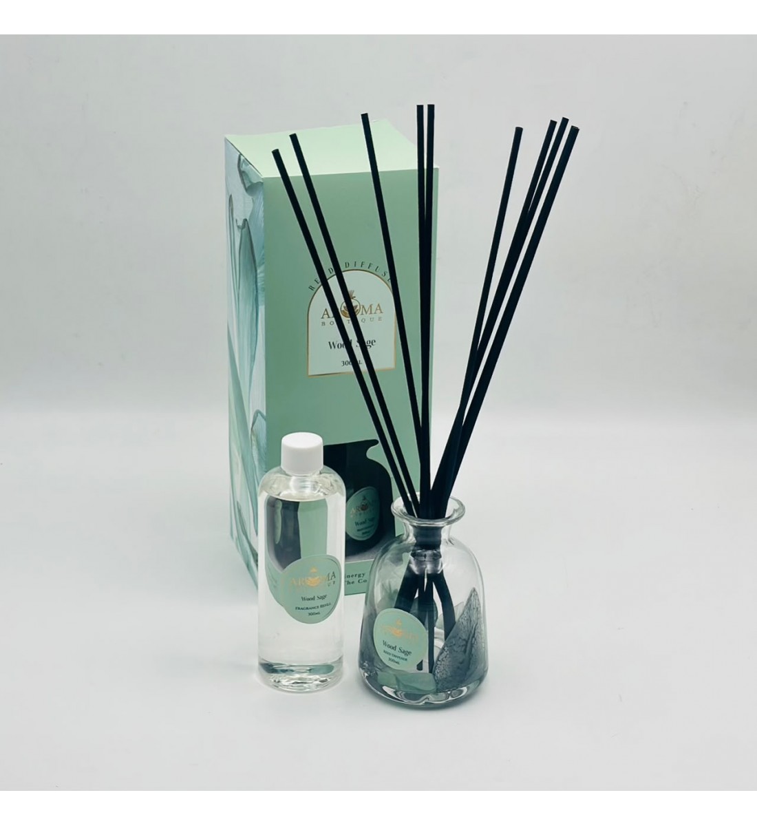 طقم فواحة أعواد عطرية برائحة Wood Sage أروما بوتيك. 300مل طقم فواحة أعواد عطرية برائحة Wood Sage أروما بوتيك. 300مل