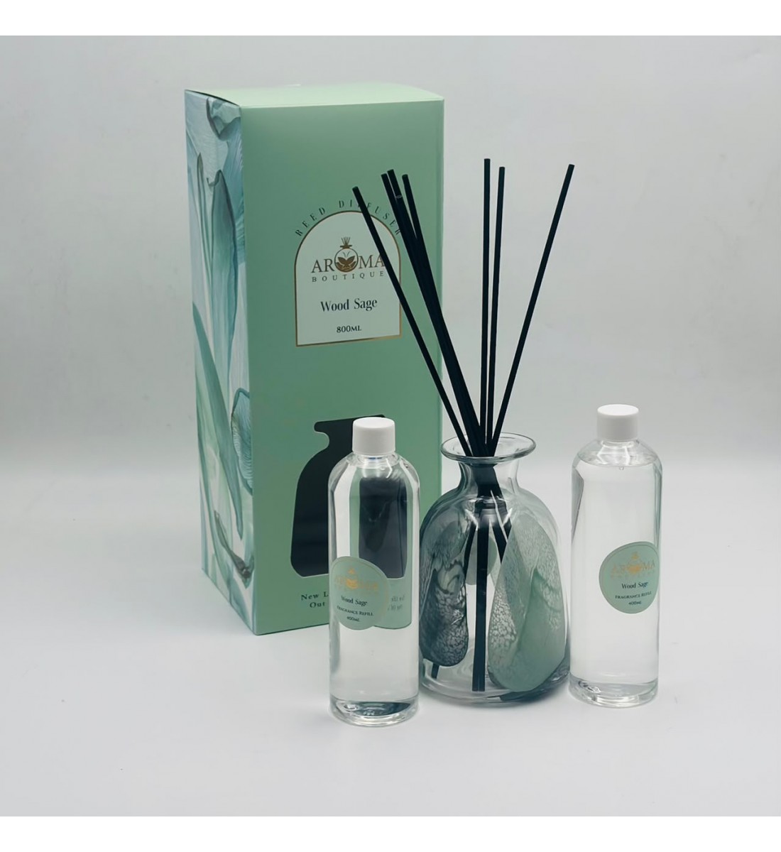 طقم فواحة أعواد عطرية برائحة Wood Sage أروما بوتيك. 800مل طقم فواحة أعواد عطرية برائحة Wood Sage أروما بوتيك. 800مل