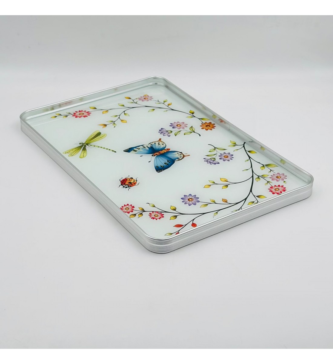 صينية تقديم مربعة فاخرة بنقوش الزهور والفراشات.45×30×3سم صينية تقديم مربعة فاخرة بنقوش الزهور والفراشات.45×30×3سم
