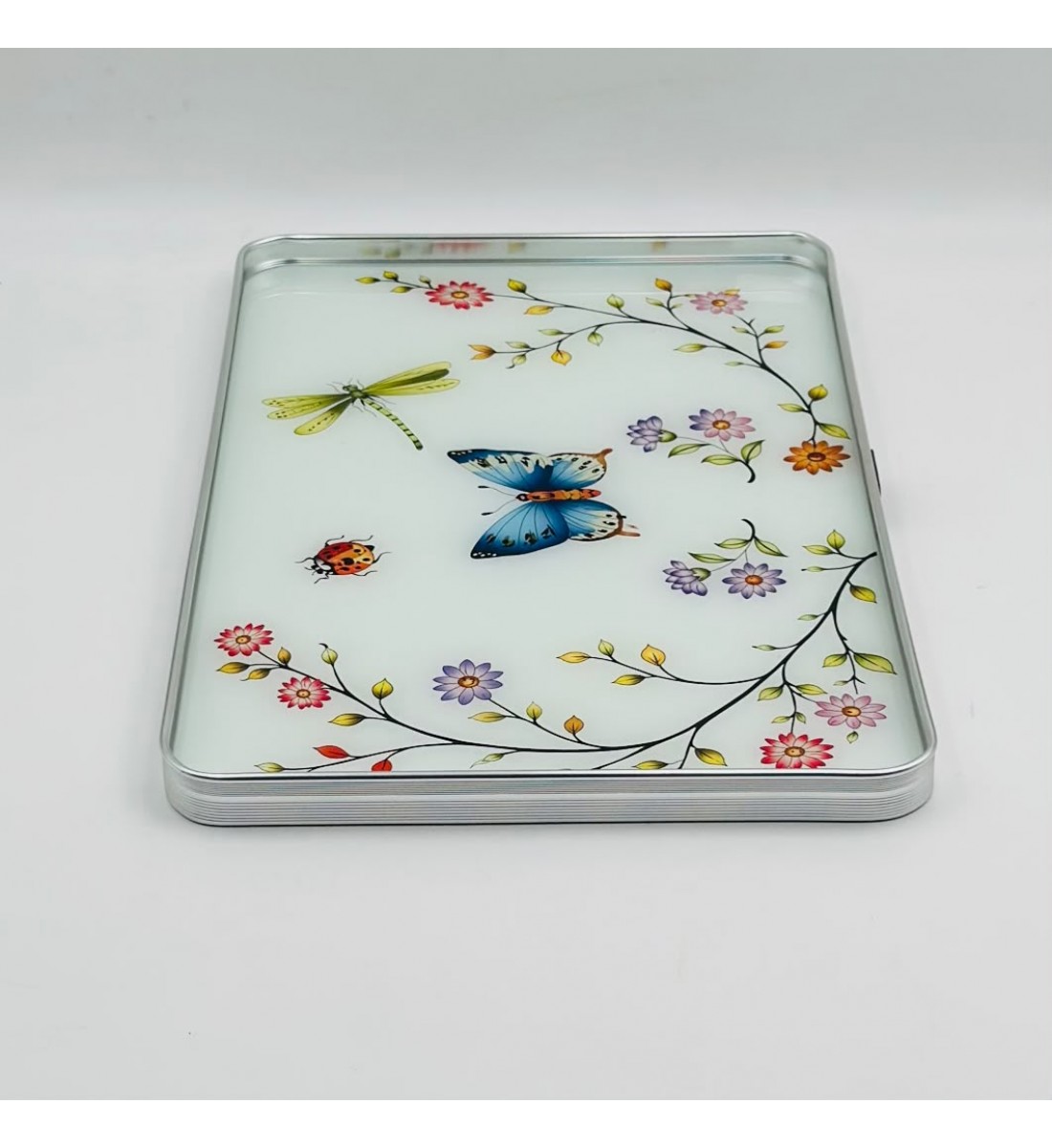 صينية تقديم مربعة فاخرة بنقوش الزهور والفراشات.45×30×3سم صينية تقديم مربعة فاخرة بنقوش الزهور والفراشات.45×30×3سم