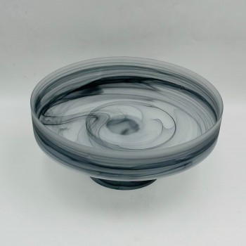 صحن تقديم زجاج دائري فاخر بتصميم رخامي وقاعدة مرتفعة. 15×33×33 سم