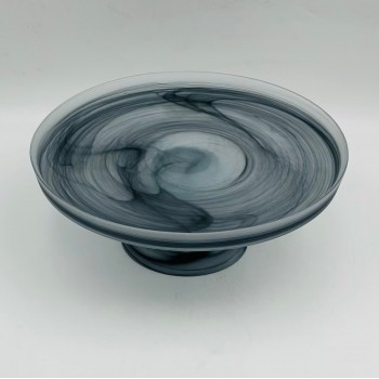 صحن تقديم زجاج دائري فاخر بتصميم رخامي وقاعدة مرتفعة. 12×32×32 سم
