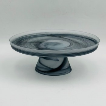 صحن تقديم زجاج دائري فاخر بتصميم رخامي وقاعدة مرتفعة. 12×32×32 سم صحن تقديم زجاج دائري فاخر بتصميم رخامي وقاعدة مرتفعة. 12×32×32 سم