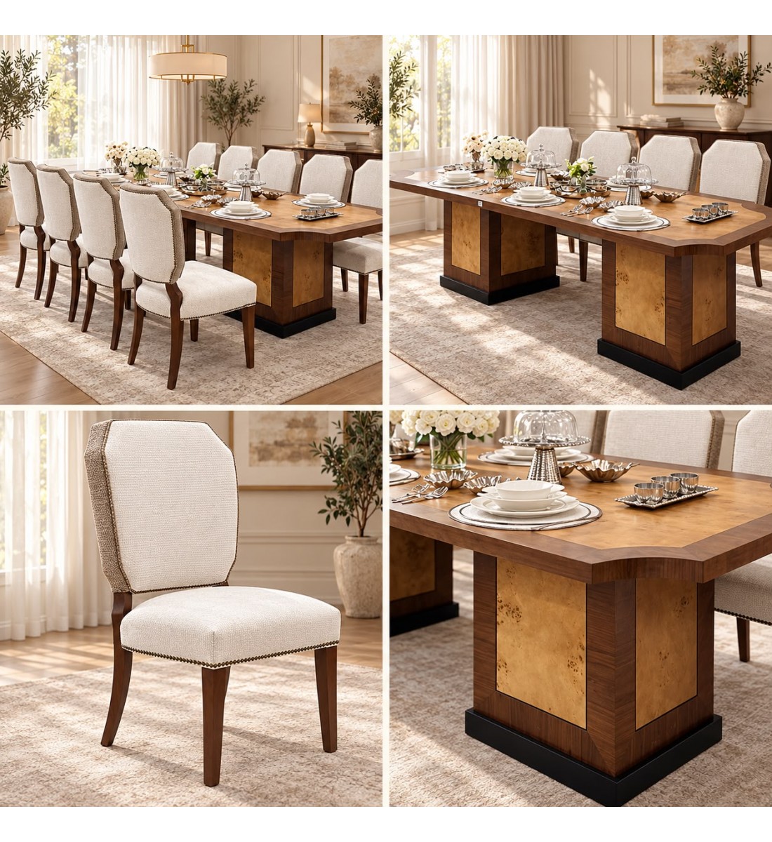 طقم طاولة طعام فاخر مع 10 كراسي بتصميم كلاسيكي عصري. طقم طاولة طعام فاخر مع 10 كراسي بتصميم كلاسيكي عصري.
