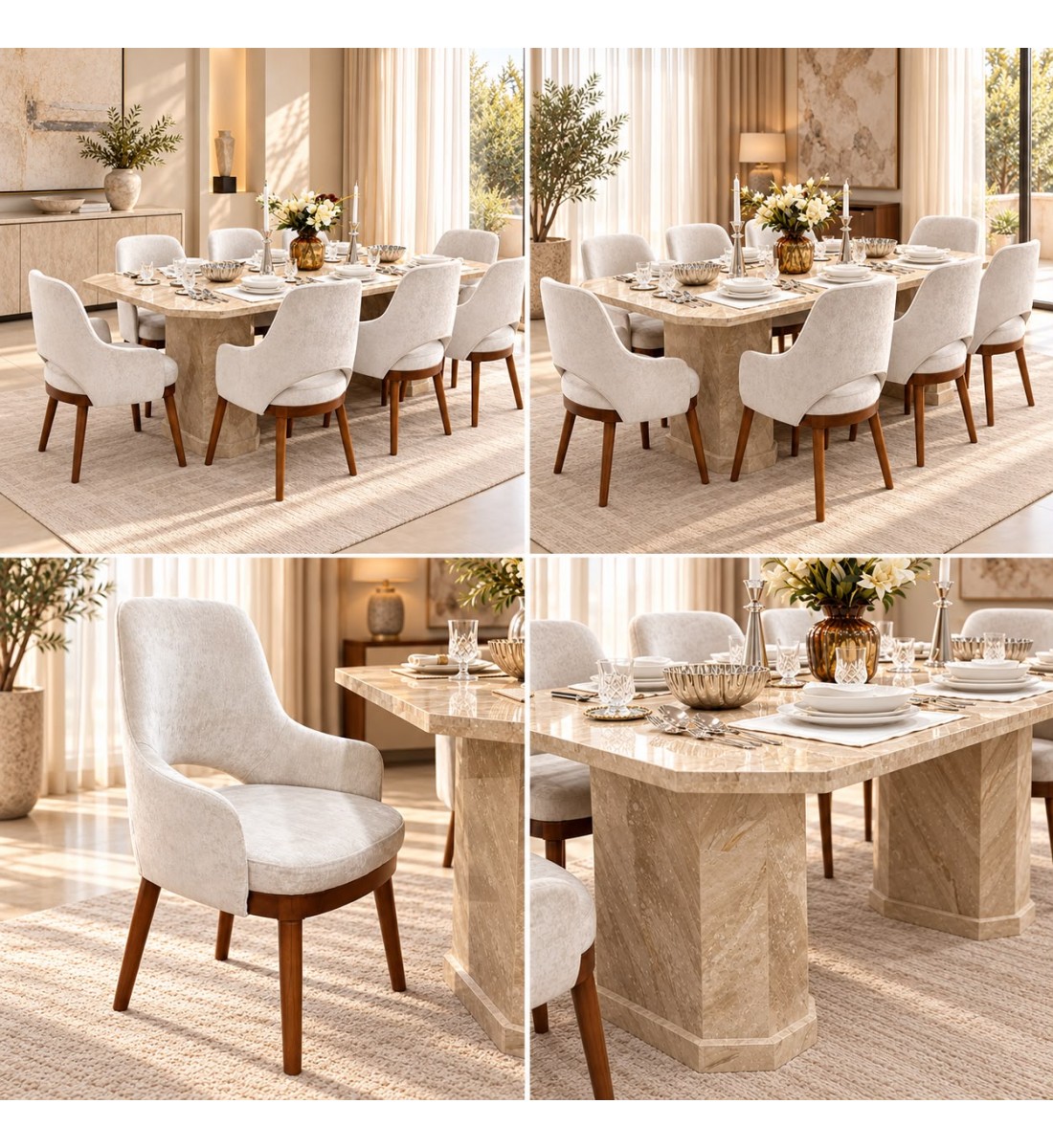طقم طاولة طعام فاخر بسطح رخامي مع 8 كراسي بتصميم عصري. طقم طاولة طعام فاخر بسطح رخامي مع 8 كراسي بتصميم عصري.