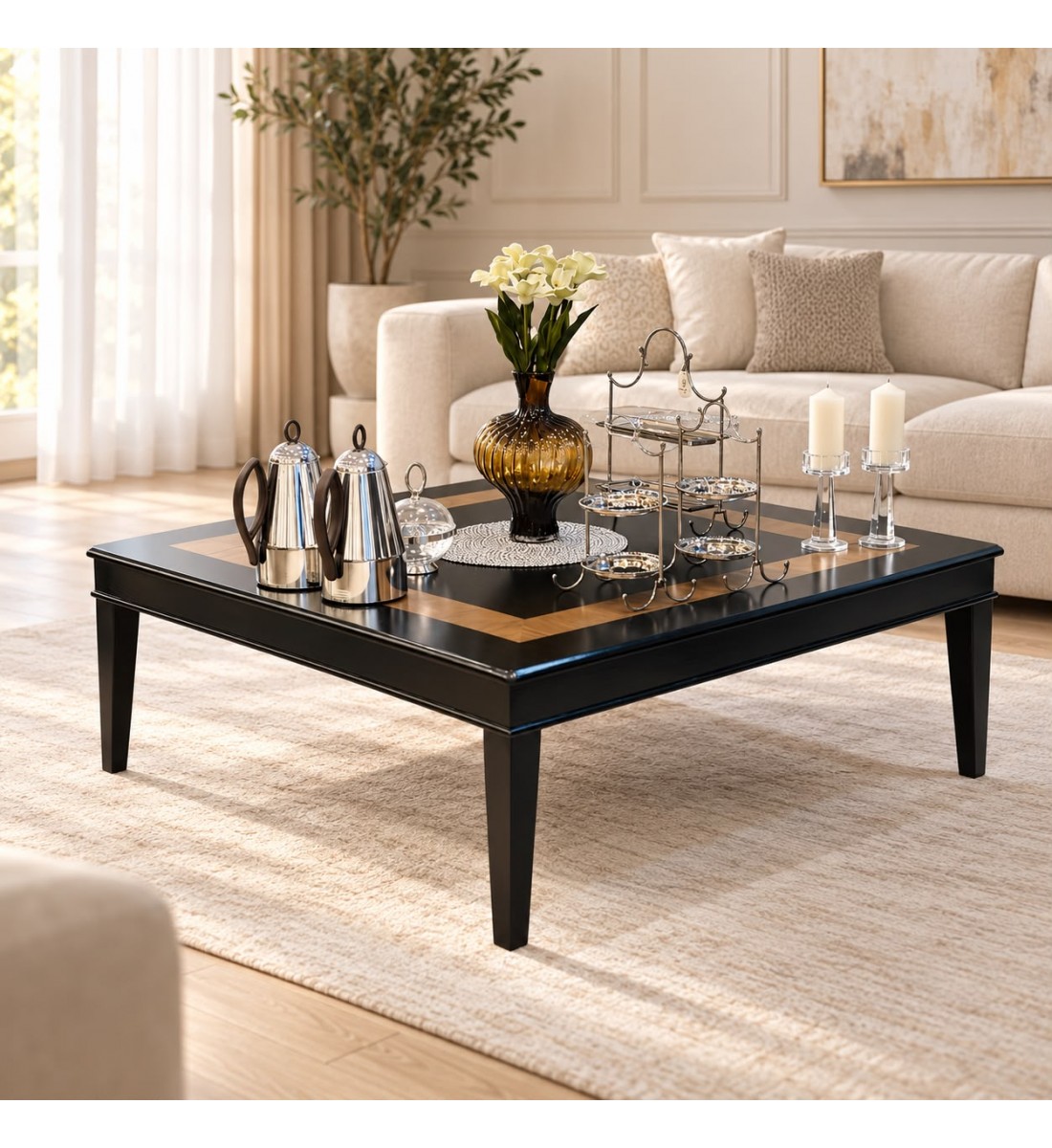 طاولة وسط مربعة بتصميم هندسي فاخر أناقة عصرية للمجالس والصالات. 120×120×45 سم طاولة وسط مربعة بتصميم هندسي فاخر أناقة عصرية للمجالس والصالات. 120×120×45 سم