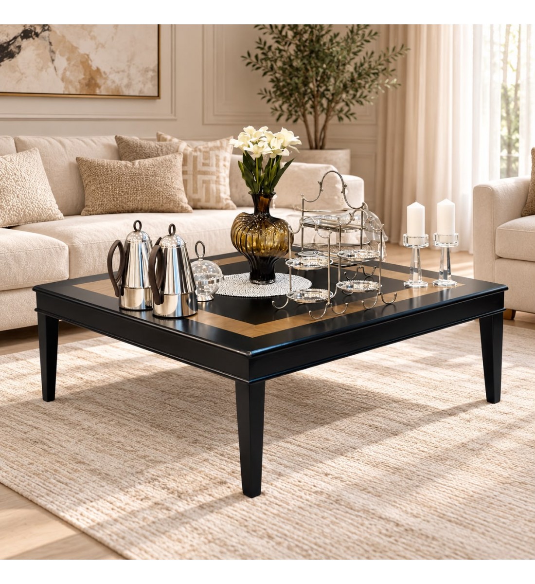 طاولة وسط مربعة بتصميم هندسي فاخر أناقة عصرية للمجالس والصالات. 120×120×45 سم طاولة وسط مربعة بتصميم هندسي فاخر أناقة عصرية للمجالس والصالات. 120×120×45 سم