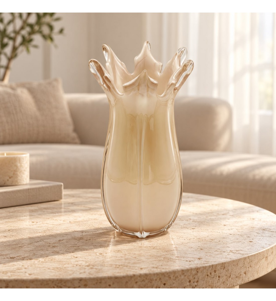 مزهرية زجاجية فاخرة بتصميم فني مستوحى من قطرات الماء، 17×17×34 سم مزهرية زجاجية فاخرة بتصميم فني مستوحى من قطرات الماء، 17×17×34 سم