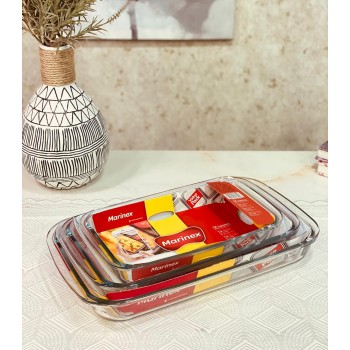 طقم صينية زجاجية من مارينكس , مستطيلة, 3 قطع