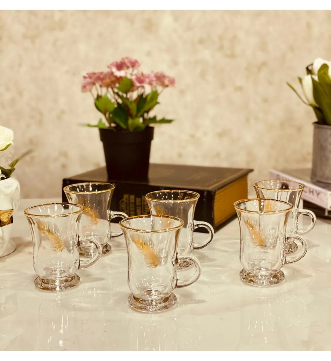  طقم بيالات شاي مزخرف 6 قطعة