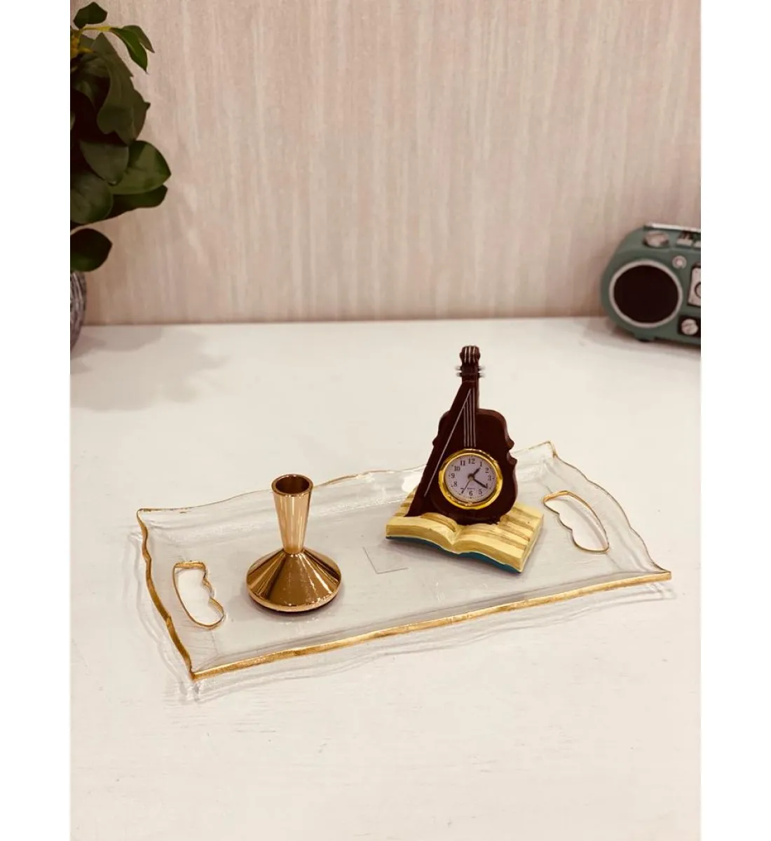 صحن تقديم زجاج مستطيل مذهب 35*19سم 