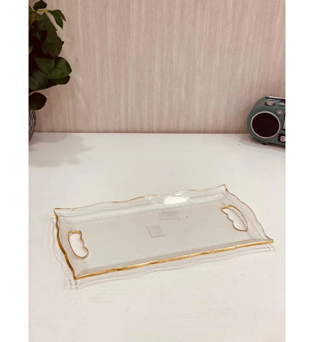 صحن تقديم زجاج مستطيل مذهب 35*19سم 