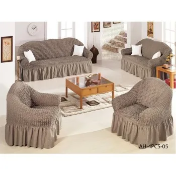 تلبيسة كنب 4 قطع قماش لون رمادي