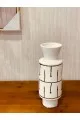 فازة سراميك ابيض مقلم ذهبي 30سم