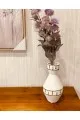 فازة سراميك ابيض مقلم ذهبي 25سم