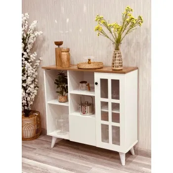 ركن كافي بلس خشبي لون ابيض سطح خشبي  100*33*95سم