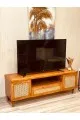 طاولة بلازما خشبي طبيعي ريفي 2ارفف +1درج  بارجل خشب (150*50*40)سم