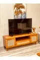 طاولة بلازما خشبي طبيعي ريفي 2ارفف +1درج  بارجل خشب (150*50*40)سم