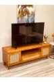 طاولة بلازما خشبي طبيعي ريفي 2ارفف +1درج  بارجل خشب (150*50*40)سم