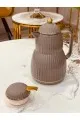 ترمس لون رمادي سادة مذهب + غطاء اضافي 1لتر 
