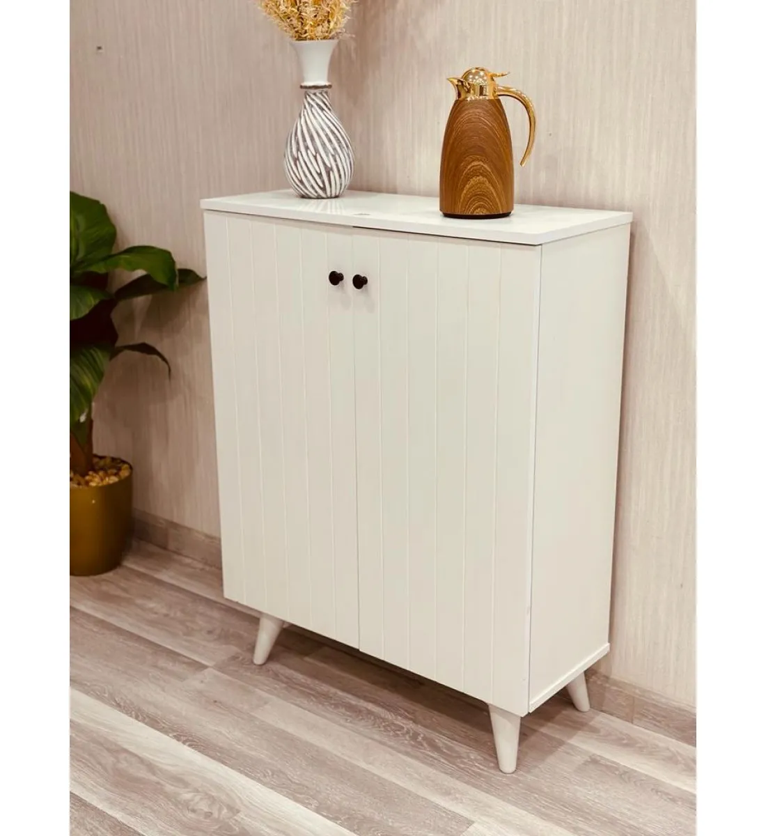 جزامة خشب طبيعي لون ابيض مقلم 2 باب 33*80*105سم
