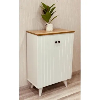 جزامة خشب طبيعي لون ابيض مقلم بسطح بيج 2 باب 60*33*90 سم