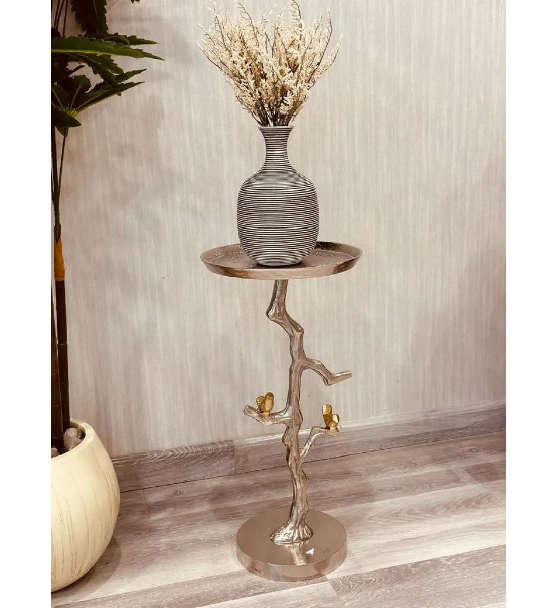 طاولة خدمة مفرد معدن هندي مزين بعصافير 30*60سم 