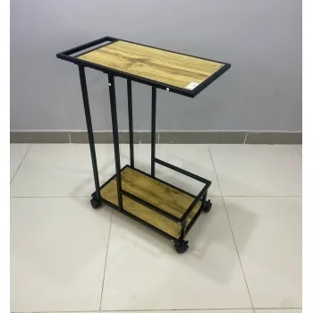 عربية تقديم خشبي لون رمادي  بأطراف حديد اسود 2 دور بكفرات سهلة الحركة (60*80)سم