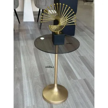 طاولة خدمة زجاج عمود حديد ذهبي 35*35*55 سم 