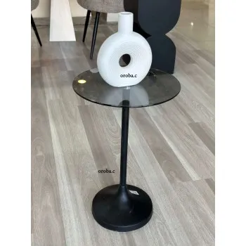 طاولة خدمة زجاج عمود حديد اسود 35*35*55 سم 