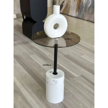 طاولة خدمة زجاج عمود حديد اسود قاعدة رخام 35*35*55 سم 