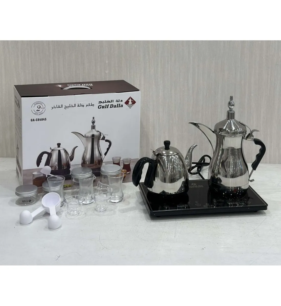 طقم دلة الخليج الكهربائي قهوة وشاي GA-C94845 فضي