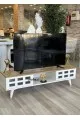  طاولة بلازما ابيض سطح خشبي  145*39*38سم