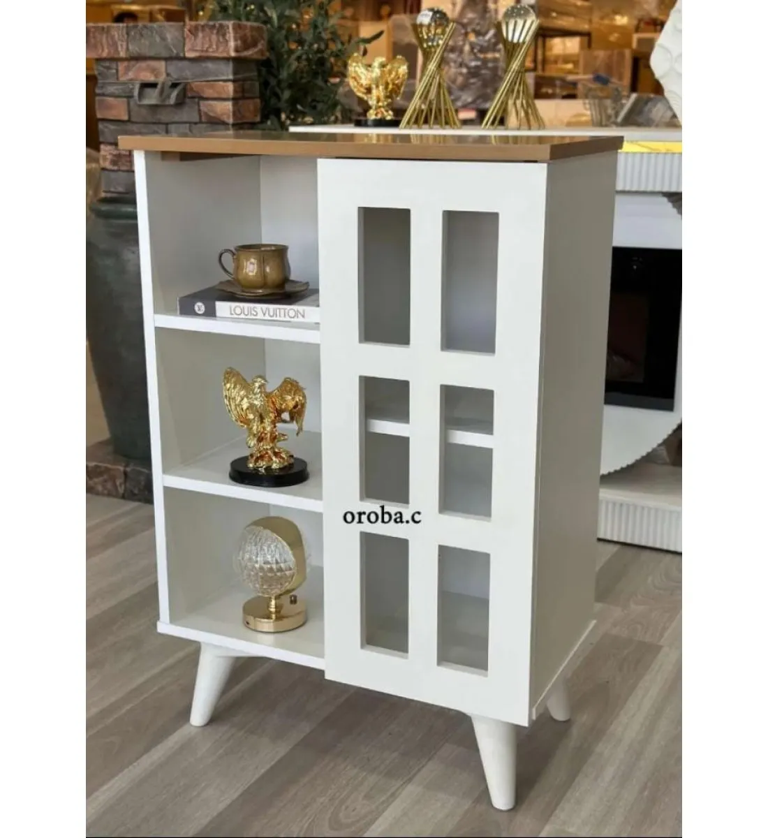 جزامة خشب طبيعي لون ابيض بسطح بيج1 باب 60*33*90 سم