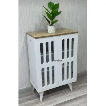 جزامة خشب طبيعي لون ابيض بسطح بيج2 باب 60*33*90 سم