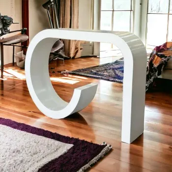 طاولة مدخل خشبي لون ابيض شكل جديد وانيق (130×30×100)سم طاولة مدخل خشبي لون ابيض شكل جديد وانيق (130×30×100)سم