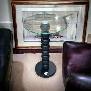 طاولة جانبية بسطح زجاج عمود مدرج اسود  35×35×75سم 