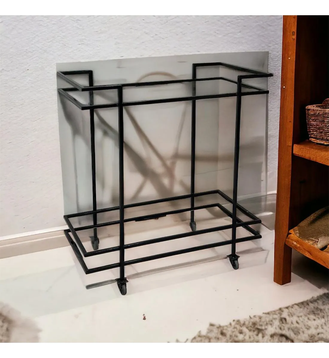 عربية تقديم زجاج باطراف حديد اسود2 دور بكفرات سهلة الحركة 80×43×85 سم 
