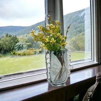  مزهرية زجاج عضوية من كوبي رمادي  - 28×8×9سم 