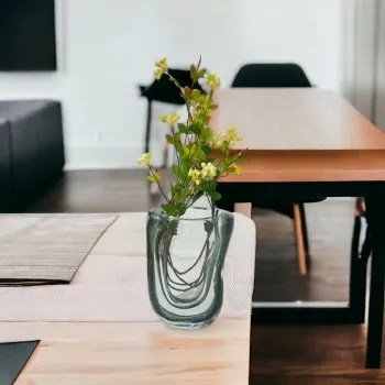   مزهرية زجاج عضوية من كوبي رمادي ازرق 20×14×8سم