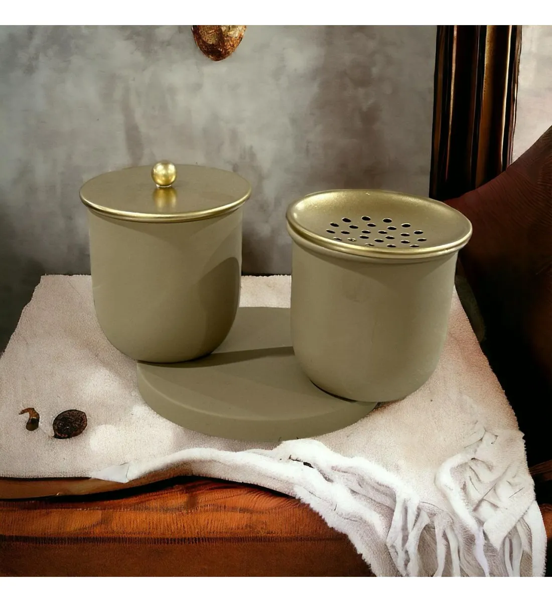 طقم مبخرة بيج غامق بتصميم مميزي22×10×9سم 