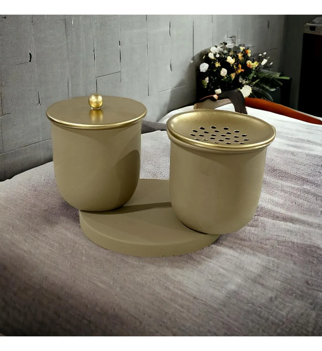طقم مبخرة بيج غامق بتصميم مميزي22×10×9سم 