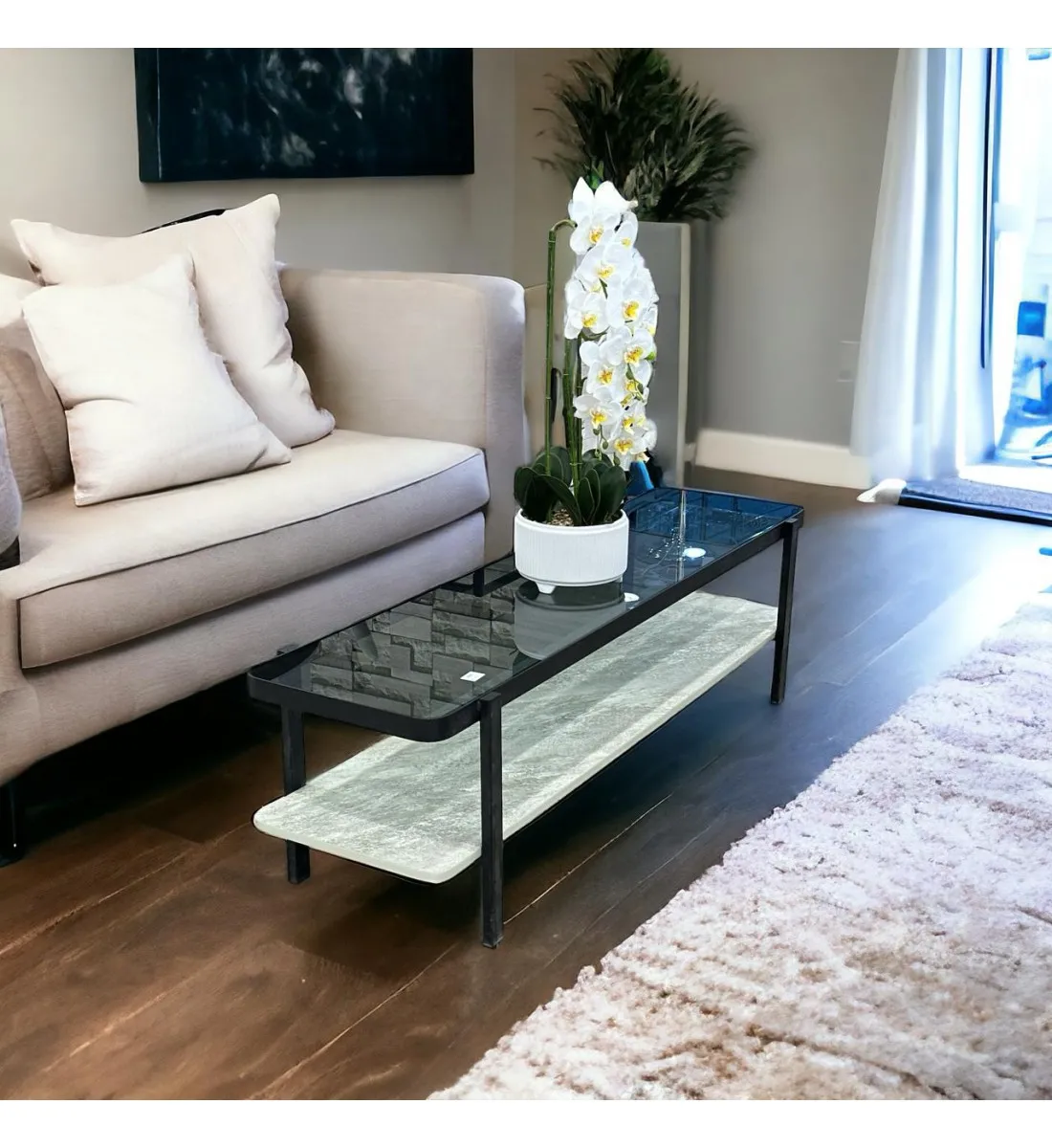 طاولة بلازما دورينبديل الرخام  سطح زجاج160×40×45سم 