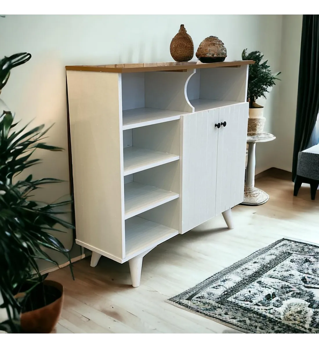 ركن كافي بلس خشبي لون ابيض بني مقاس 100×33×94سم 
